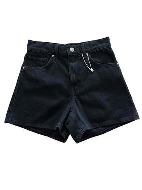 Mango 100% Cotton 90’s Black Denim Mom Grunge Preppy Minimal Shorts- 2